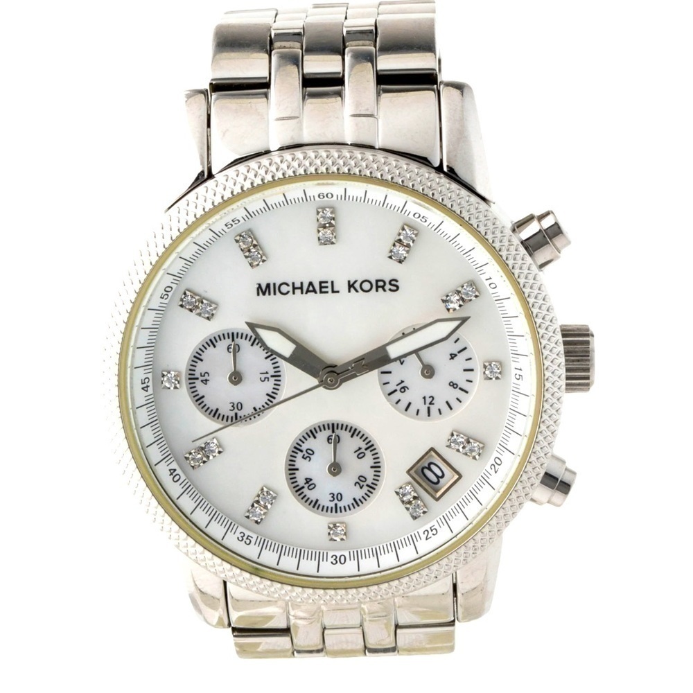 MICHAEL KORS Ritz Chronograph chrome date watch 5020 EUC